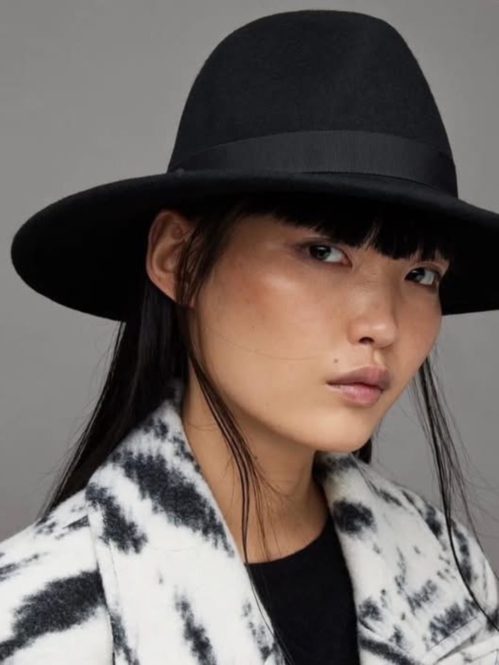 NWT All Saints Annie Black Wool Fedora Hat - one size